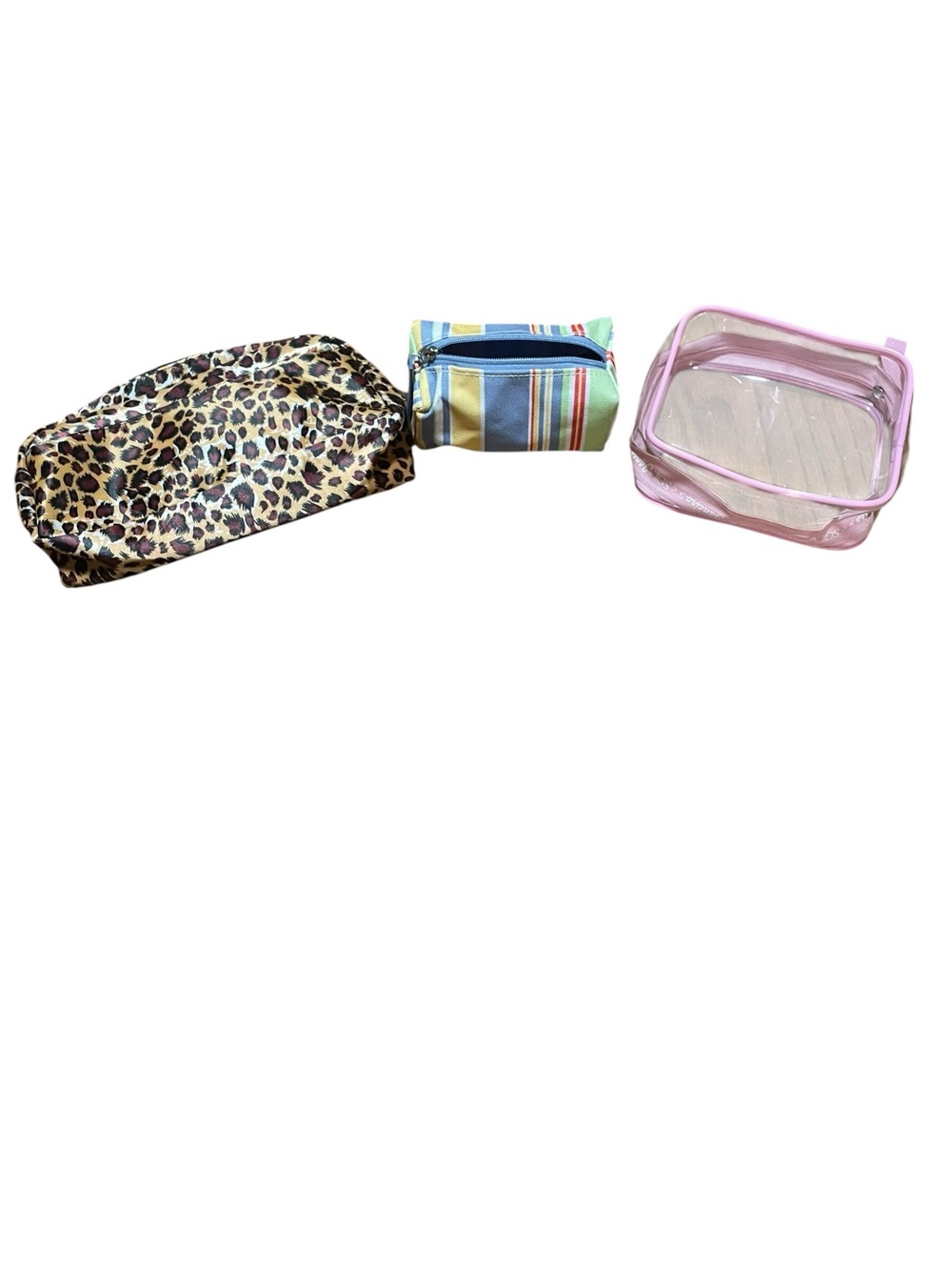 Girls Clear Pink Toiletry and Patterned Pouch Set bundle of 3 bags